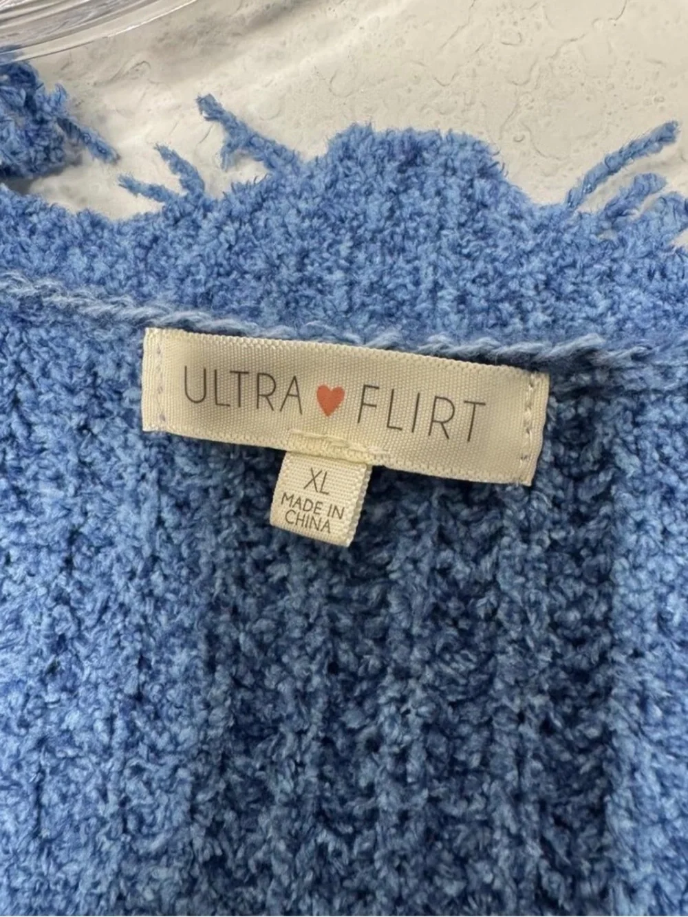 Ultra Flirt Distressed Blue V-Neck Sweater